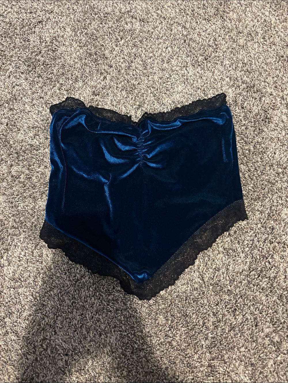 Velvet dark blue and black lace trim tube top